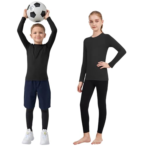 Boys Compression Shirt Long Sleeve Quick Dry Base Layer 4T Black for Football