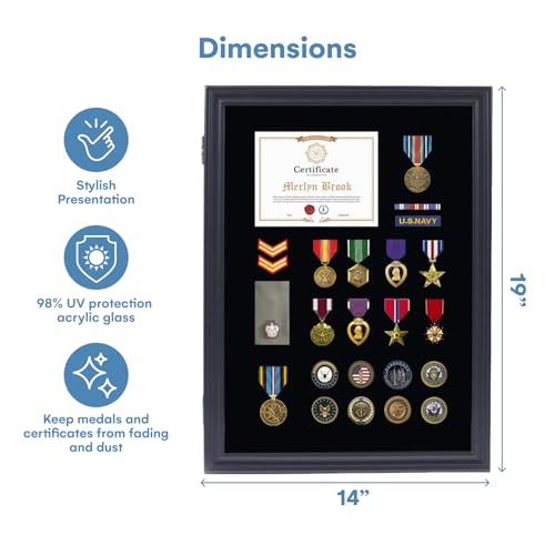 Locking Acrylic Display Case for Medals Pins & Badges 19x14 Shadow Box