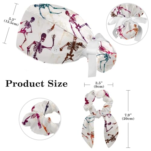 Women Working Cap with Buttons Bouffant Hat Autumn Leaves Nurse Scrub Caps Long Hair