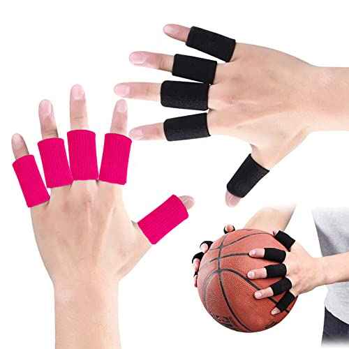 ELANE 40PCS Finger Sleeve Protective Sleeve, Thumb Sleeve Support Finger Sleeve Elastic Thumb Sleeve, Protect Joints, Suitable for Sports, Basketball, Tennis, Fitness, Bowling, Black and Rose