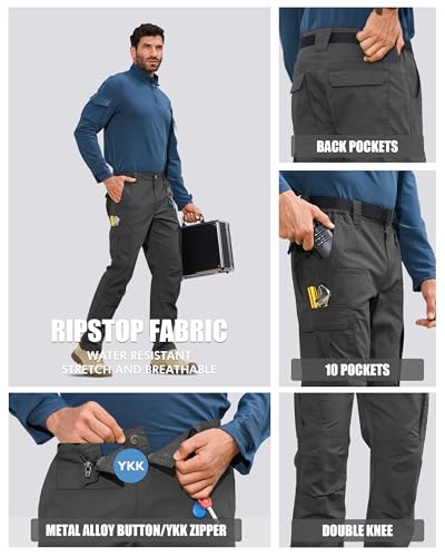 Men's Waterproof Cargo Tactical Pants - Stretch Ripstop Workwear for Outdoor & Hunting