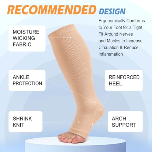 Large-X-Large Toeless Compression Socks for Men & Women Knee High Stockings Beige