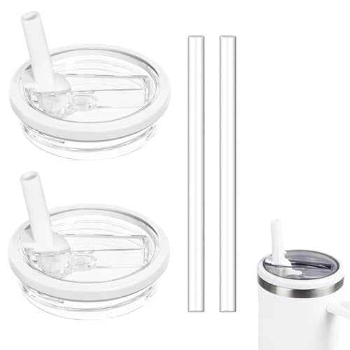 2 Pack 30 oz Replacement Tumbler Flip Straw Lid fit for Stanley Quencher, Leak Proof Lid Replacement for 30 OZ Stanley H2.0 FlowState Tumbler, Spill Proof Reusable Lid for Stanley (White)