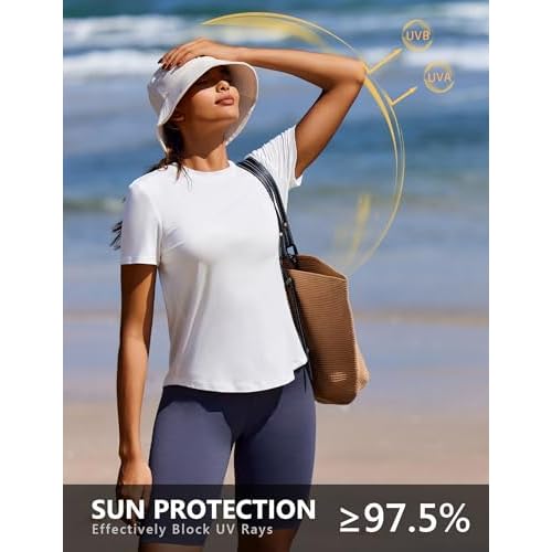 PINSPARK Soft Workout Tops for Women Short Sleeve UV Protection Shirt Quick Dry Athletic Swim Exercise Hiking Travel Shirts