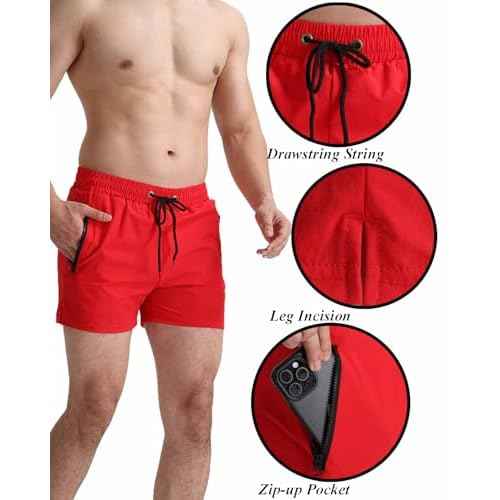 Men¡¯s Swim Trunks Slim-Fit 5" Inseam Mesh Lining Zipper Pockets Swimwear Quick-Dry Bathing Suits for Men, XS-2XL