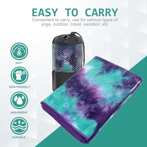 Eunzel Hot Yoga Towel - Microfiber Non-Slip Grip Dot Sweat Absorbent Mat Towel, 72x24 Inches, Green & Purple