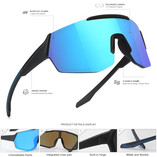 Youth Baseball Sunglasses UV Protection Kids Sports Goggles 3 Pack - Black & Multicolor