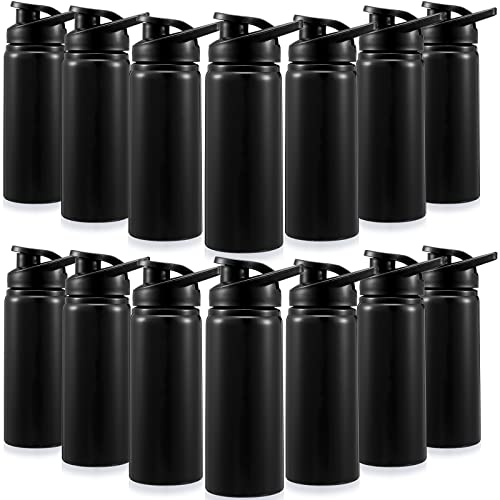 14 Pack Aluminum Water Bottles 17 oz Reusable Sport Water Bottles with Leakproof Snap Lid - Black