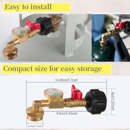 Propane Refill Adapter 20lb to 1lb with Valve and Gauge for QCC1 Type1 Tanks