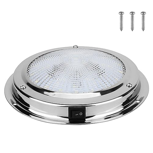 12V Marine Dome Light with Stainless Steel Base and White LED, 5.5 Inch Surface Mount