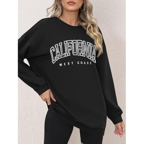 Langwyqu Women's Oversized Sweatshirt Los Angeles California Crewneck Long Sleeve Casual Loose Pullover Tops