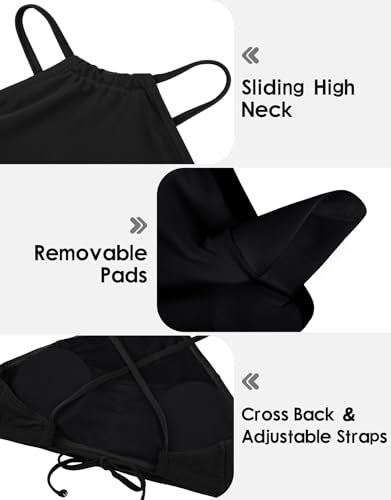 Women’s Halter High Neck Bikini Set - Cross Back Two Piece Swimsuit, Medium, Black