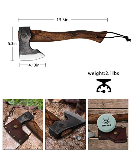 13.5 Inch Camping Hatchet with Beech Handle and Leather Sheath - Versatile Axe for Outdoors YM