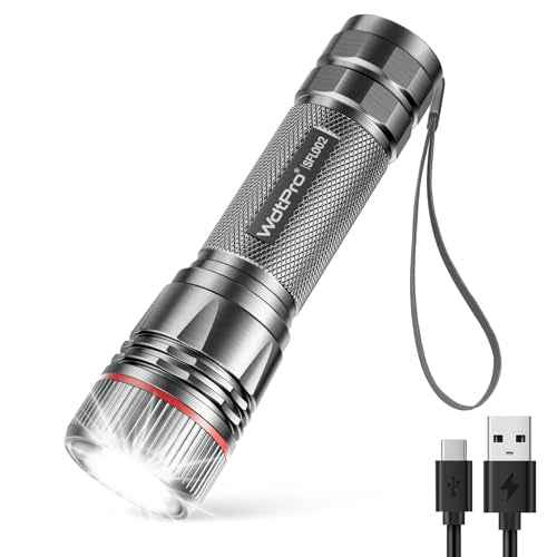 WdtPro Rechargeable Flashlights High Lumens, 1 Pack 10H Long Lasting Super Bright EDC Flashlights, LED Mini Tactical Flash Lights for Camping Emergency, Drop & Water Resistant Grey(Battery Included)