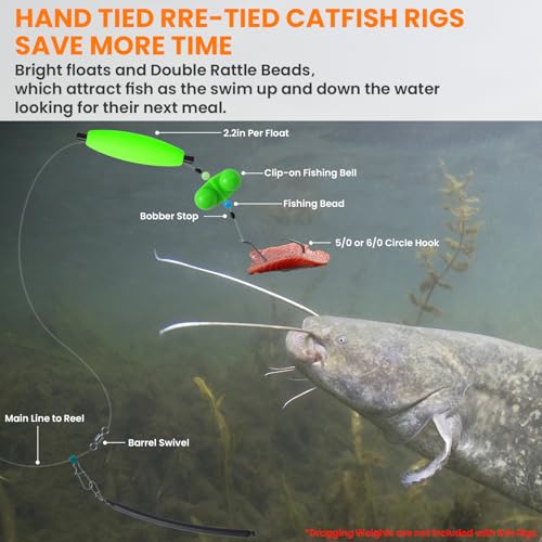 6/0 Circle Hooks Catfish Rig with Floats - Multiple Colors 6PCS