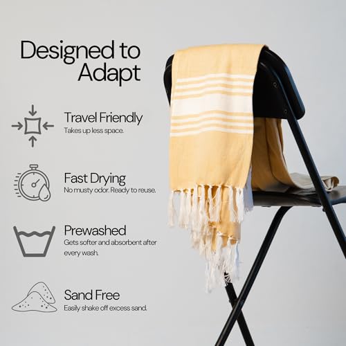 Turkish Cotton Beach Towel Set - 36x72 Inches, Quick Dry, Sand Resistant, 4 Pack - Green and Yellow