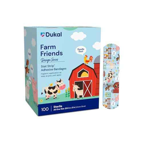 Dukal Design Series Farm Friends Adhesive Bandages with Stat Strip Technology, 3/4¡± x 3¡± (Box of 100)