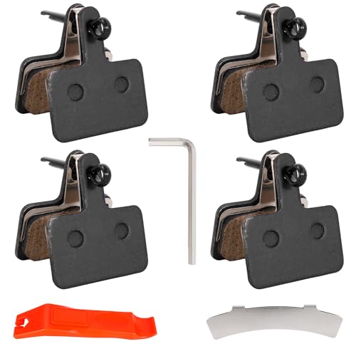 RUTU 4 Pairs Metal Premium Ebike Brake Pads, Noise Free Disc Brake Pads with Installation Tools Compatible with E Bike Brake Pads MT200 M355 M446 M315 M365 MTB Bike