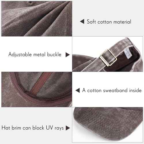 Geyoga 4 Pieces Washed Cotton Baseball Cap Adjustable Twill Plain Hat Unisex Baseball Cap Vintage Hat
