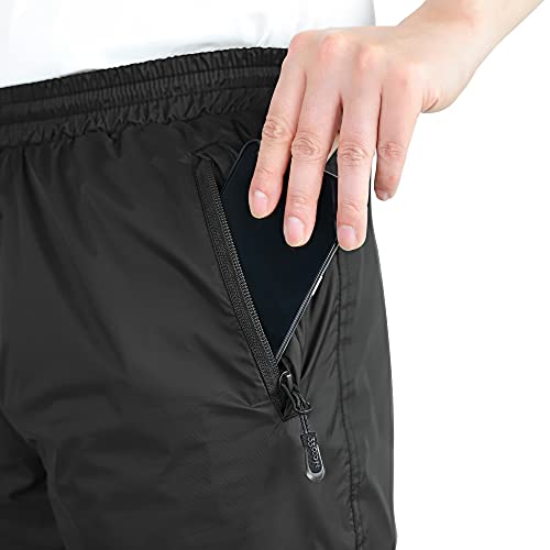 Men's Waterproof Rain Pants - Windproof Over Pants, 34W x 32L, Black