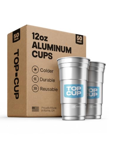 Top Cup Aluminum Party Cups Blue Logo 12oz - 50 Count