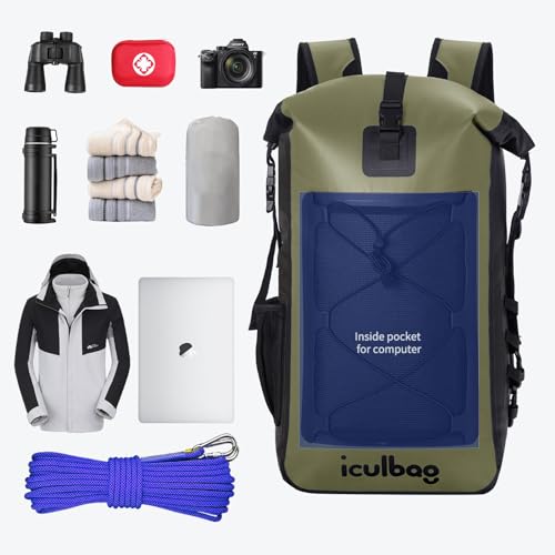 Waterproof Dry Bag Backpack for Travel and Kayaking - Armygreen 30L