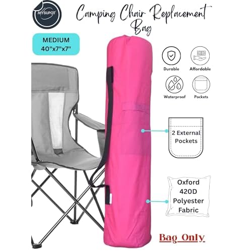 40"x7"x7" (Pink, M) Replacement Bag for Folding Camping Chair, Camp Chairs, Hammock, Yoga Mat, Beach Chair, Umbrella, Tent Bag 420D Oxford Polyester Fabric w/Side Pockets