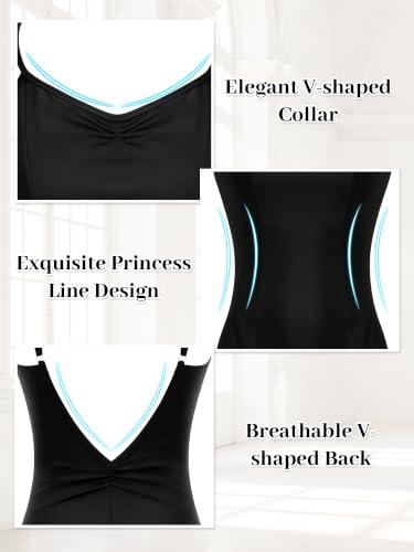 Women Princess Ballet Leotard - Adjustable Camisole Dance Leotard, Medium Black