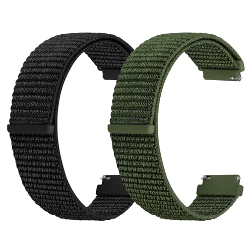 Nylon Watch Bands Compatible with Casio F-84/F-91W/F-94/A158/A168 F105/F108, Solo Loop Strap - Dark Black + Military Green