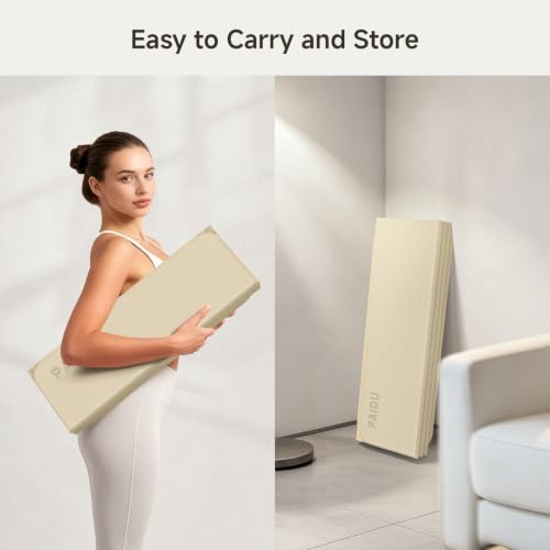 Foldable Yoga Mat 10mm Thick Non-Slip Exercise Mat - Beige 75x26 Inches