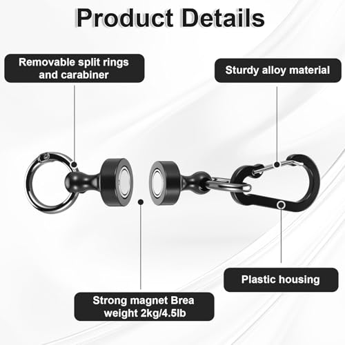 Magnetic Quick Release Keyring Holder with Carabiner Clip - 2 Pack