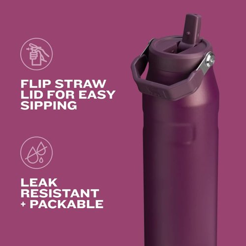 Stanley IceFlow Flip Straw 2.0 Water Bottle 36 OZ | Built-In Straw with Larger Opening | Lightweight & Leak-Resistant | Insulated Stainless Steel | BPA-Free | Ash
