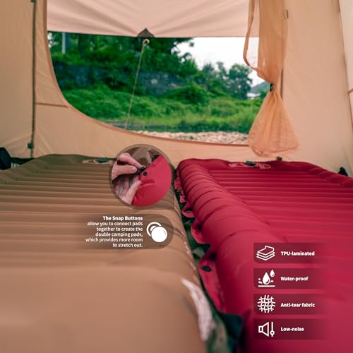 Camping Sleeping Pad with Built-In Pump & Pillow - Chili Pepper Edition, 5-Inch Thick, Ultralight Inflatable Mat for Hiking & Backpacking