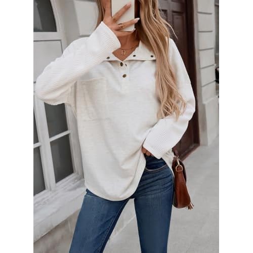 SHEWIN Fall Womens Oversized Sweatshirt Button Up Comfy Pullover Sweatshirt