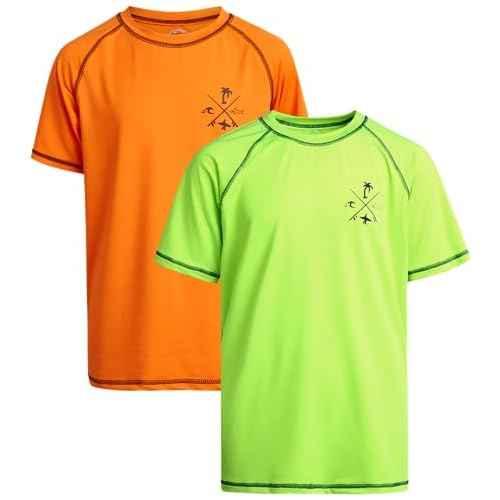 Quad Seven Boys Swim Shirt - 2 Pack Quick Dry Sun Protection Short Sleeve Rash Guard for Boys Youth Kids Swimwear (2T-18)