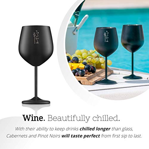Black Stainless Steel Wine Glass Set of 2 - Unbreakable 18 oz Travel & Outdoor Wine Glasses