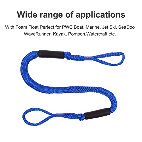 Blue Bungee Dock Lines 4ft Stretch to 6ft Mooring Rope for Boats & PWC - 2 Pack