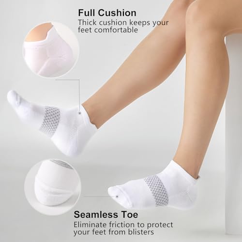 Women's Ankle Running Socks Cushioned Athletic Sport Socks - White, Small
