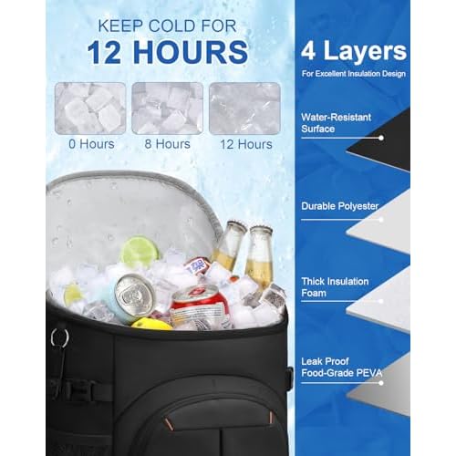 Cooler Backpack for Men Women Insulated Waterproof Backpack Cooler Leak Proof Cooler Bag Lightweight Lunch Backpack for Camping Beach Travel Picnic