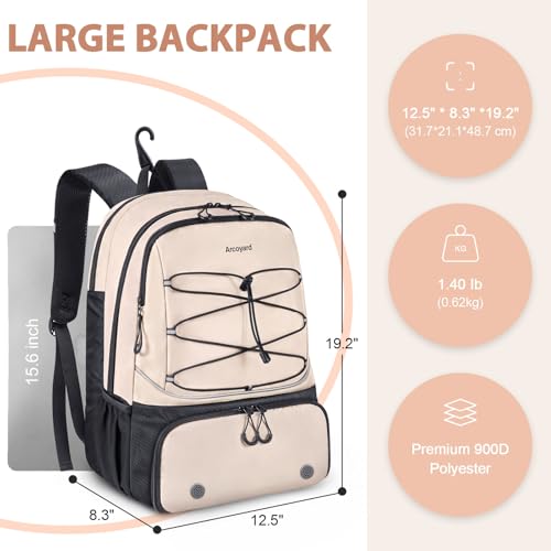Arcoyard Beige Tennis Bag Holds 2 Rackets Backpack with Ventilated Shoe Compartment