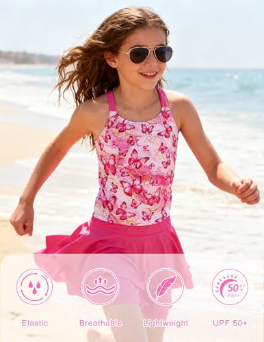 Girls Tankini Swimsuit Two-Piece Bathing Suit with Shorts 7-12Y - Butterflies, Size 9-10 Years