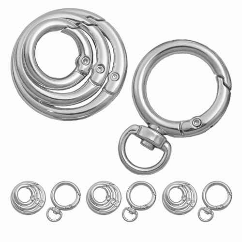 16Pcs Keyrings Silver Carabiner Key Chain Clip Premium Round Spring Clasps-Decorative Metal Connectors for DIY Accessories | Hang-Plated Finish | Durable Lightweight Fasteners(16Pcs Silver)