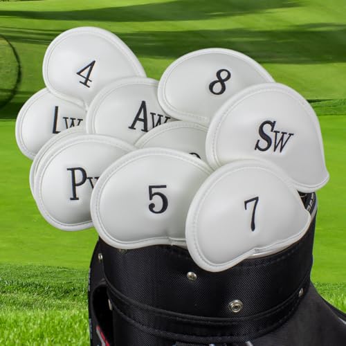 Scott Edward 12pcs White PU Leather Golf Iron Headcovers – Fits 3-9 & Wedges