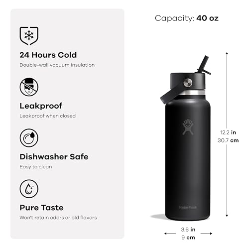 40 Oz Insulated Stainless Steel Water Bottle with Leakproof Straw Lid
