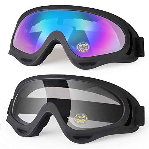 Motorcycle Goggles 2 Pack, Dirt Bike ATV Goggles Motocross Riding Racing Eyewear Off-Road MX Bike & Ski Goggles UV400 Anti-Fog Impact-Resistant Dustproof Goggle for Adult Youth Kids