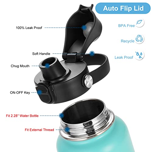 Auto Flip Lid for Hydro Flask Wide Mouth - Black with Button Lock - Fits Iron Flask & Simple Modern - Replacement Spout
