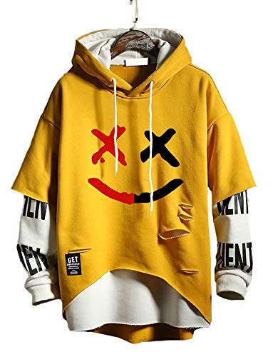 Men's Hoodie Pullover Letter Print Tracksuit Techwear Casual Coat - Large Yellow & Red Black