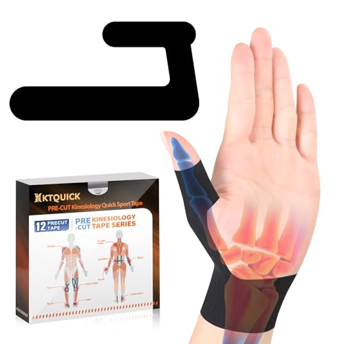 Precut Kinesiology Tape for Finger Valgus?12PCS Pain Relief Athletic Tape, Waterproof & Hypoallergenic Latex-Free, Elastic Breathable Long-Lasting Elbow Support Tape for Left(Black)