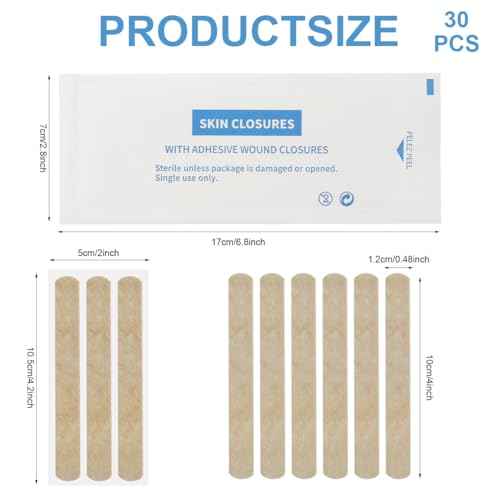 Wound Closure 0.48" x 4" Breathable Steri Strips Adhesive Skin Laceration Closures Strip for Closing Minor Cuts & Wounds 30 Count