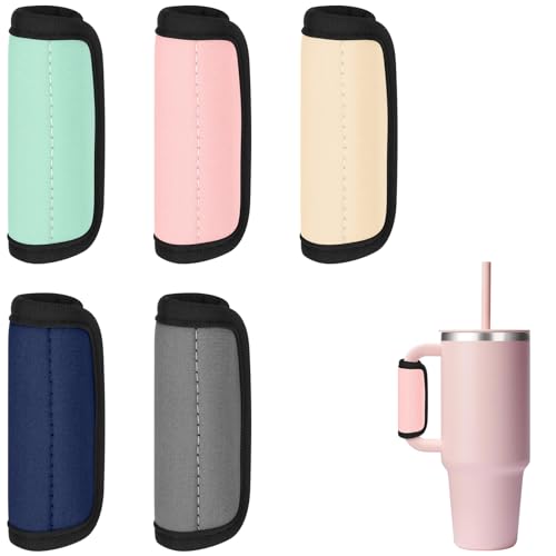 Cosmos 5 Pcs Handle Cover Compatible with Stanley Tumbler Handle, Water Bottle Handle Protector Coat Travel Mug Insulated Cup Handle Wrap Grip Sleeve Compatible with Stanley Cup Accessories, 5 Colors